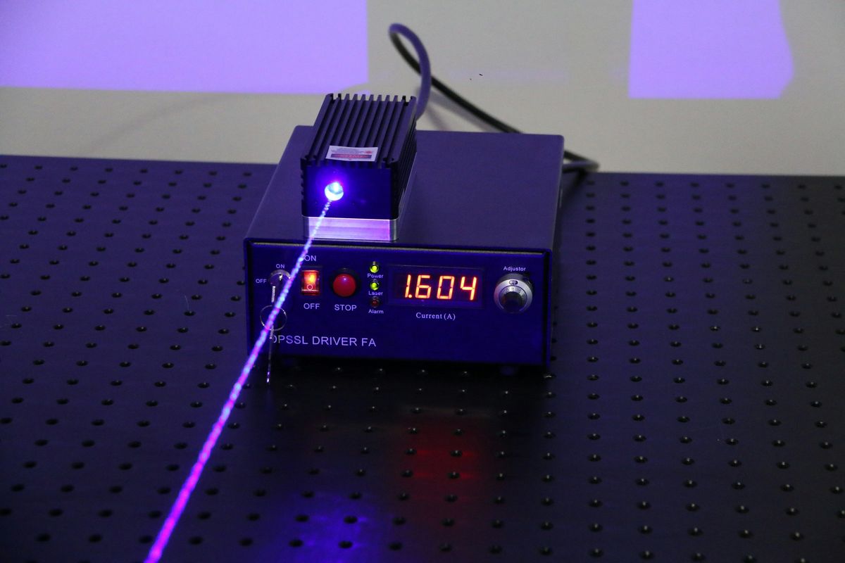 Laser optics on a laboratory bench