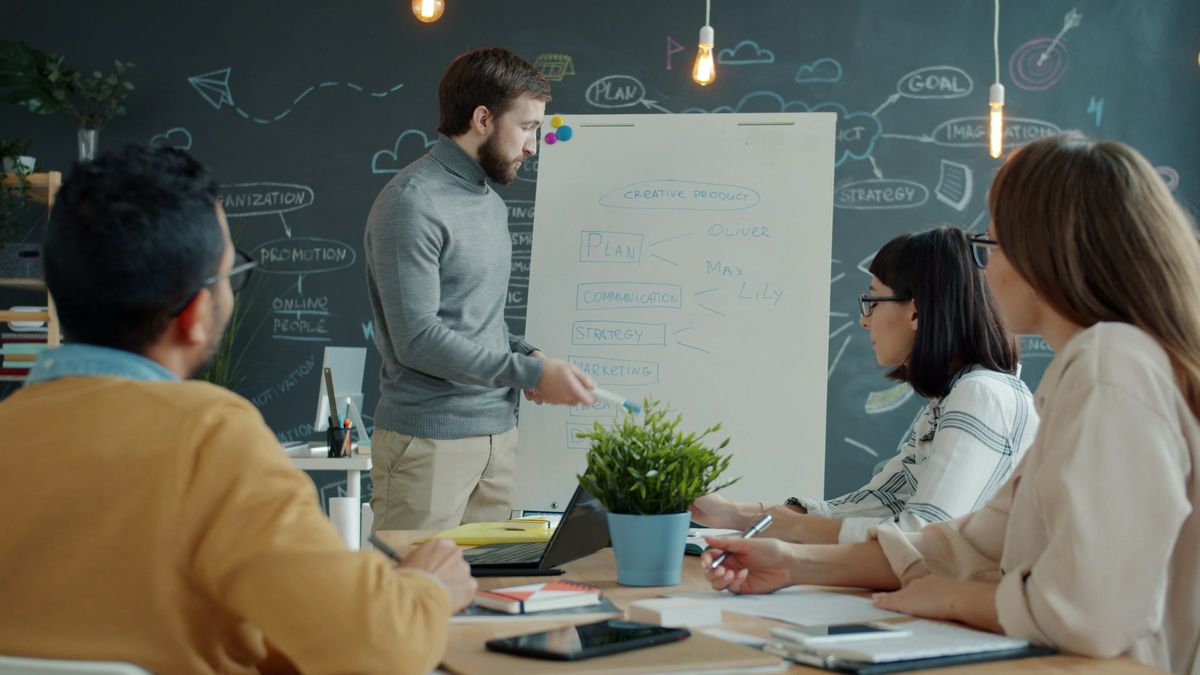 A team planning at a whiteboard